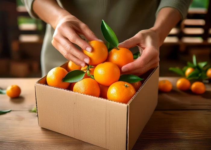 Confezionamento del cartone di clementine e arance per la spedizione
